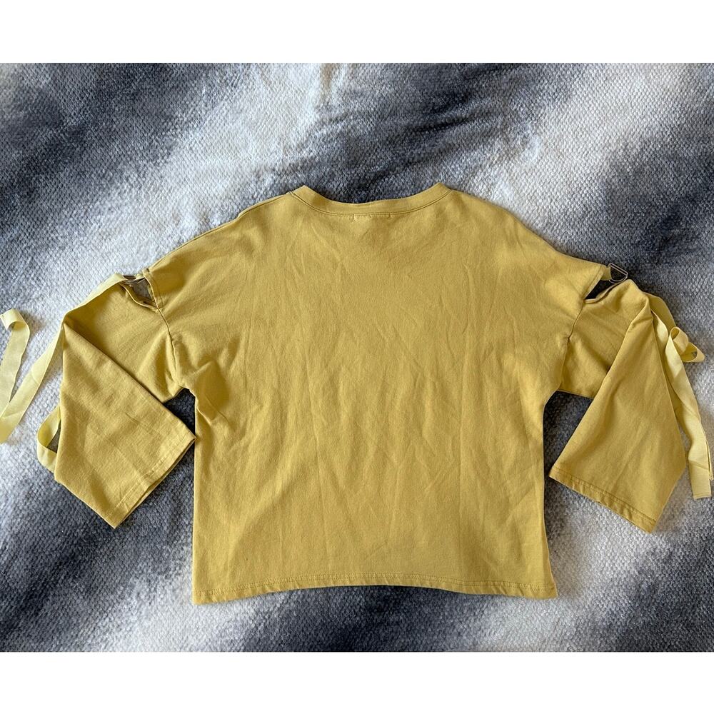 Believe... Floral Embroidered 3/4 Sleeve Cut Out Arm Tie Yellow Sweater Size XL - Picture 2 of 9